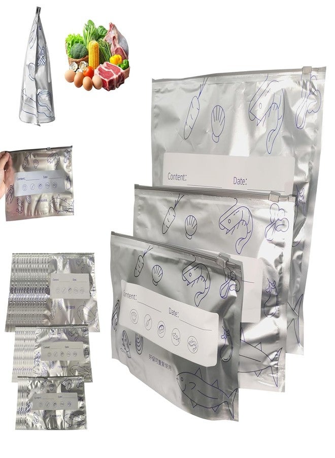 LISHER 30PCS Reusable Aluminum Foil Sealable Storage Bags - Variety Sizes for Kitchen Food Storage & Freezing, Stand-Up Bottom Design, with Label and Zip Lock for Food Keep Fresh(5S/10M/15L) - Image 2